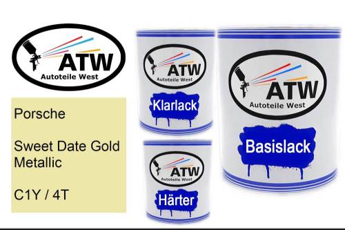 Porsche, Sweet Date Gold Metallic, C1Y / 4T: 1L Lackdose + 1L Klarlack + 500ml Härter - Set, von ATW Autoteile West.